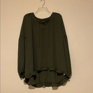 Olive, flowy, long sleeve blouse!